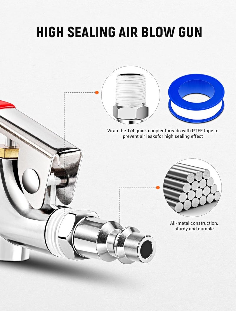 JASTIND 4Pcs Air Blow Gun Kit, 2-Way Connection Air Nozzle Blow Gun with Rubber Tip & 1/4IN Standard Quick Plug, Air Compressor Accessories Blower Gun for Dust Cleaning - Image 3